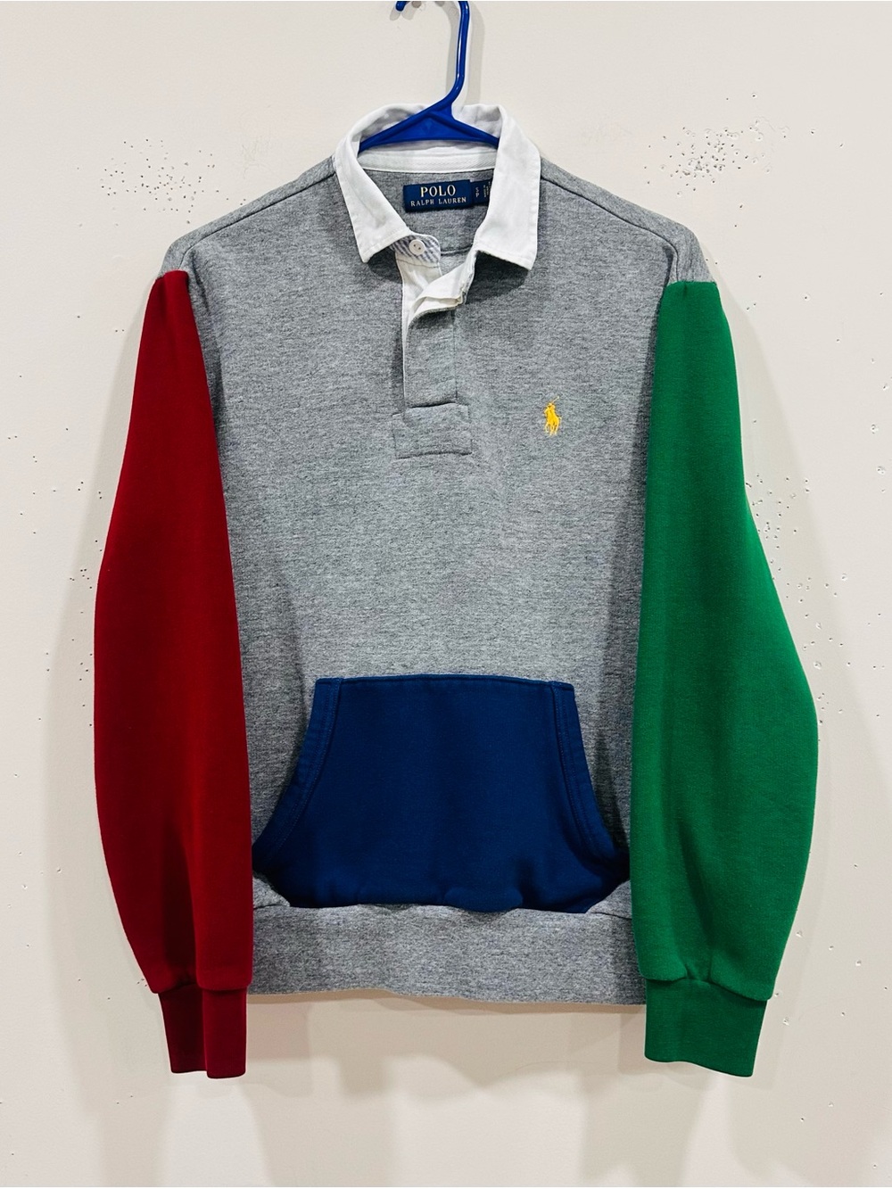 Polo Ralph Lauren Men’s Rugby Fleece Shirt Colorblock Gray Red Green Size S/P